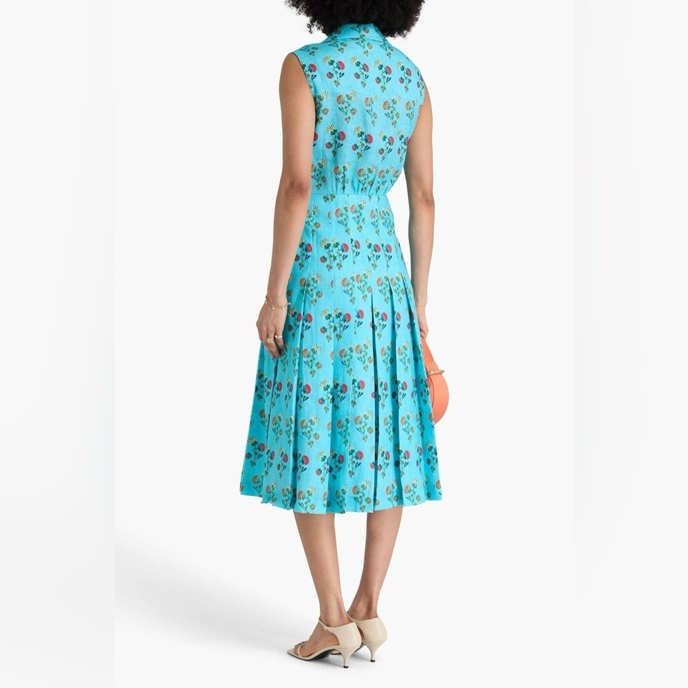 SALONI 100% Linen Eddie B Flowering Seashell Print Midi Dress Size US 8 NWT - Picture 4 of 9